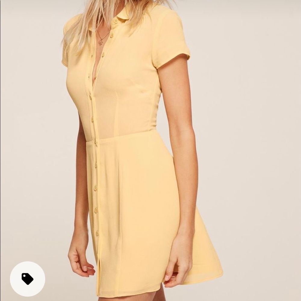 NWT Reformation butter yellow button shirt dress